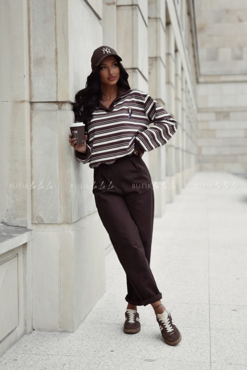 Bluzka z długim rękawem polo brązowo biała Melis 2