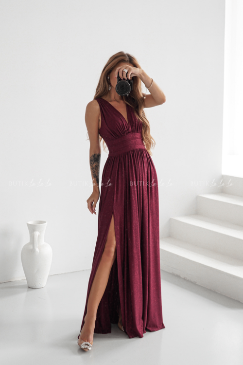 Sukienka maxi brokatowa bordowa Virginia 2