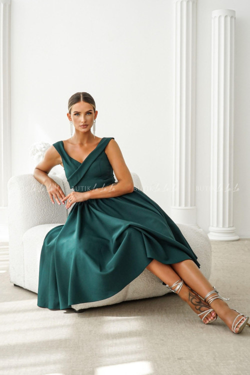 Sukienka butelkowa zieleń Lesandra PREMIUM 2