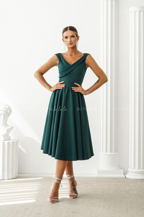 Sukienka butelkowa zieleń Lesandra PREMIUM 3