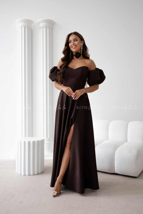 Sukienka maxi z rękawami czekoladowa Bridget 2