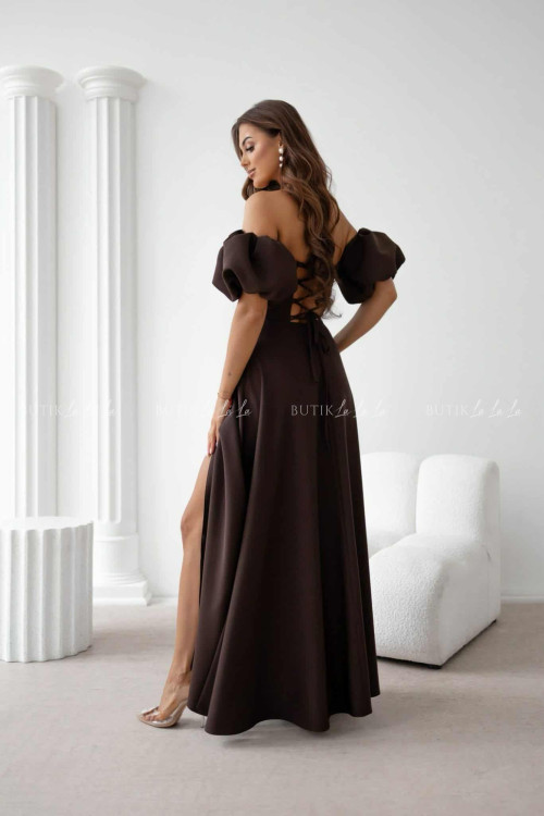 Sukienka maxi z rękawami czekoladowa Bridget 1