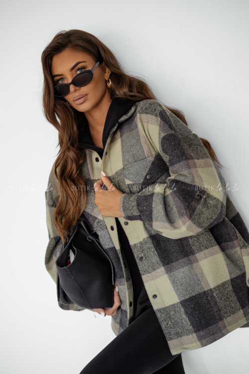 Koszula w kratę zielono szara Vedo