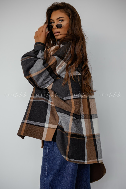 Koszula w kratę camelowo szara Vedo 1