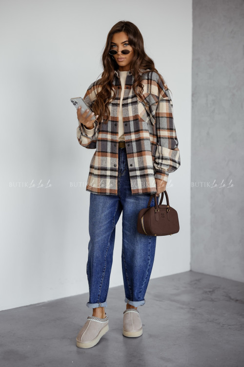 Koszula w kratę camelowo kremowa Vedo 2