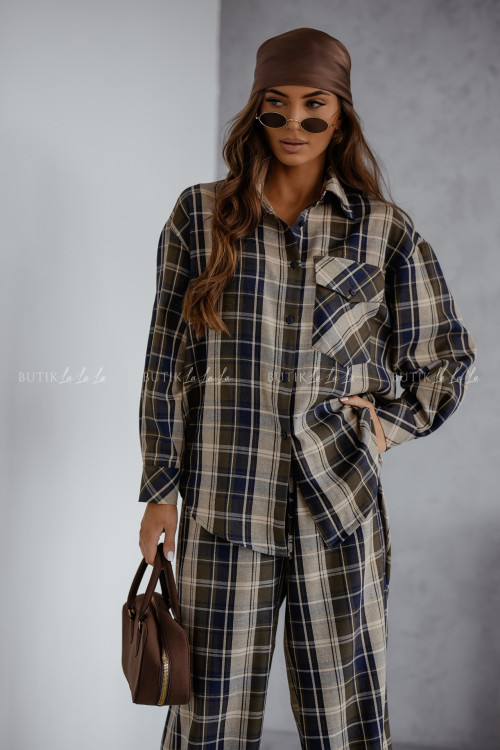 Koszula w kratę granatowo khaki Lusie 1