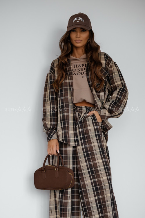 Koszula w kratę brązowo beżowa Lusie 1