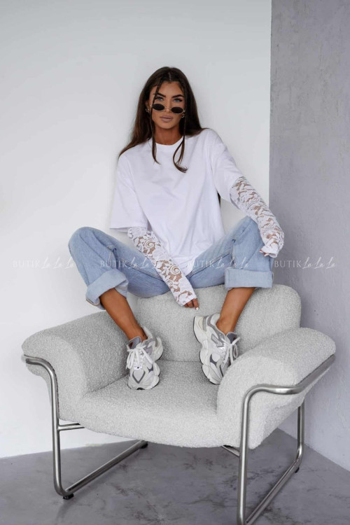 Bluzka na krótki rękaw z koronką biała Mona 1