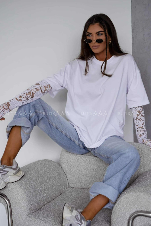 Bluzka na krótki rękaw z koronką biała Mona