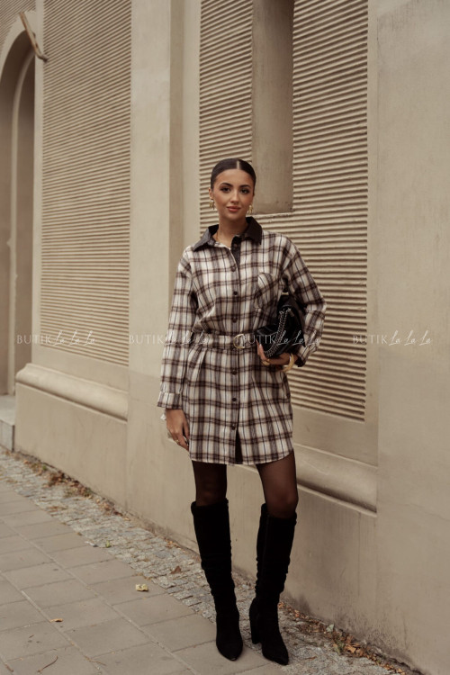 Sukienka w kratę beżowo brązowa Oxford 1