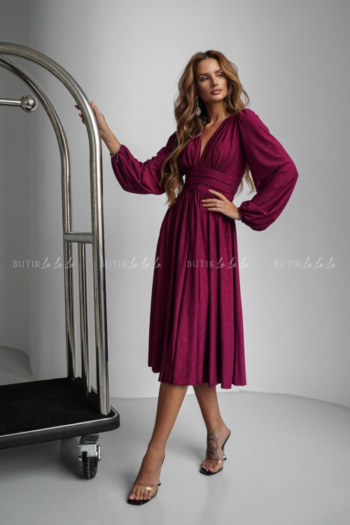 Sukienka midi brokatowa amarnatowa Klara 2