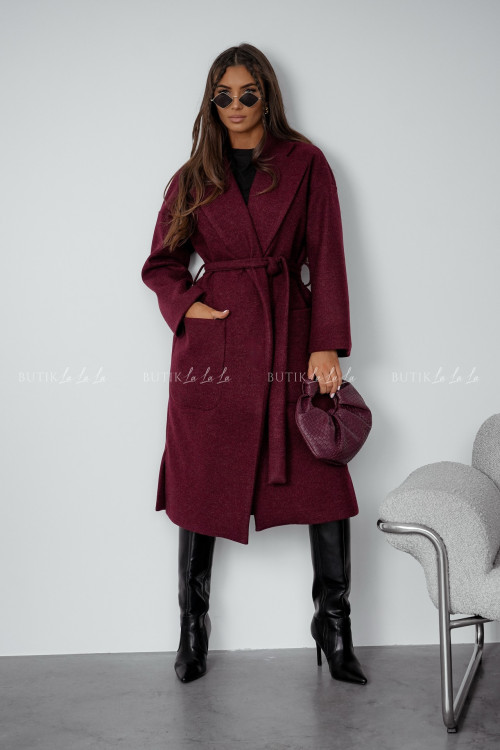 Płaszcz z domieszką wełny bordowy Guston 1
