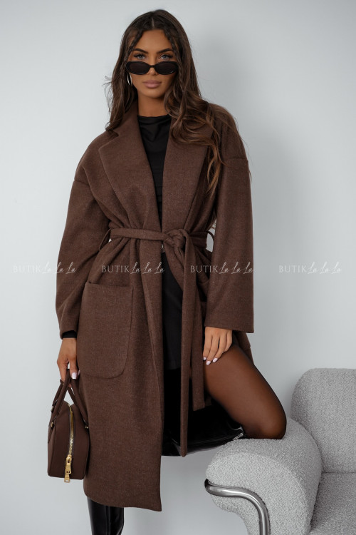 Płaszcz z domieszką wełny brązowy Guston