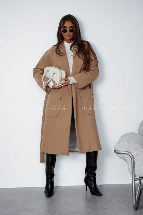 Płaszcz z domieszką wełny camelowy Guston 2