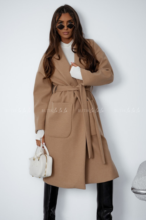 Płaszcz z domieszką wełny camelowy Guston