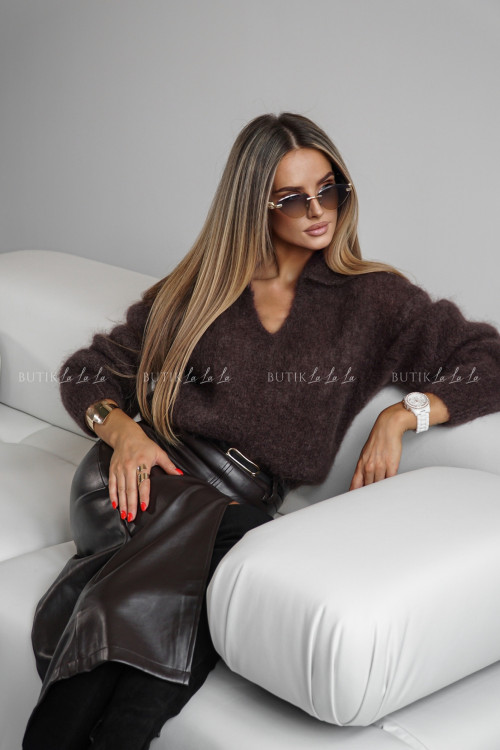 Sweter z kołnierzykiem brązowy Benio 6