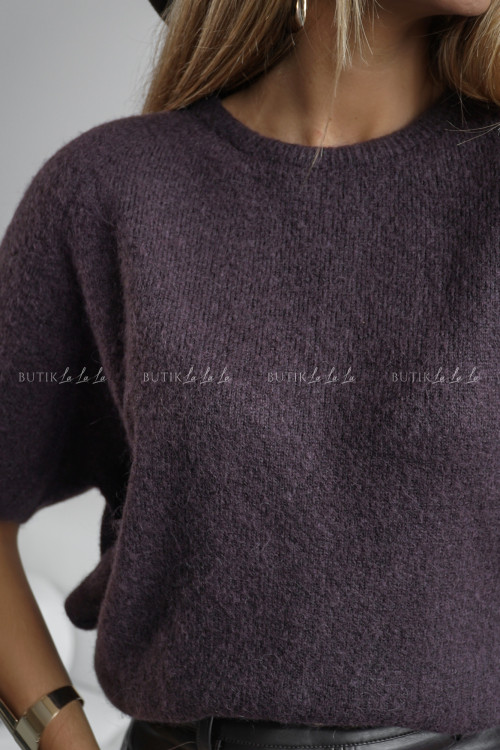 Sweter na krótki rękaw ciemno brązowy Alpaca