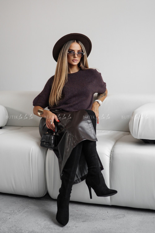 Sweter na krótki rękaw ciemno brązowy Alpaca 6