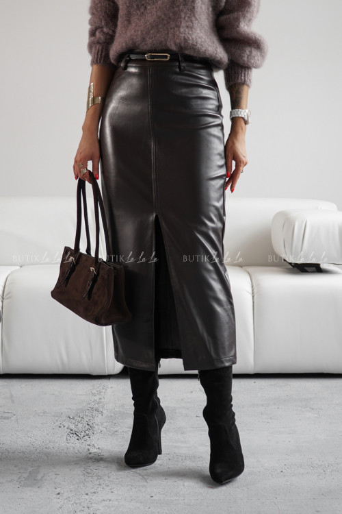 Spódnica z eko skóry ciemno brązowa Slesi