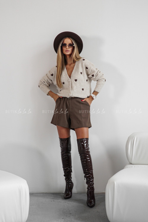 Sweter rozpinany beżowy w brązowe serca Honlie 8