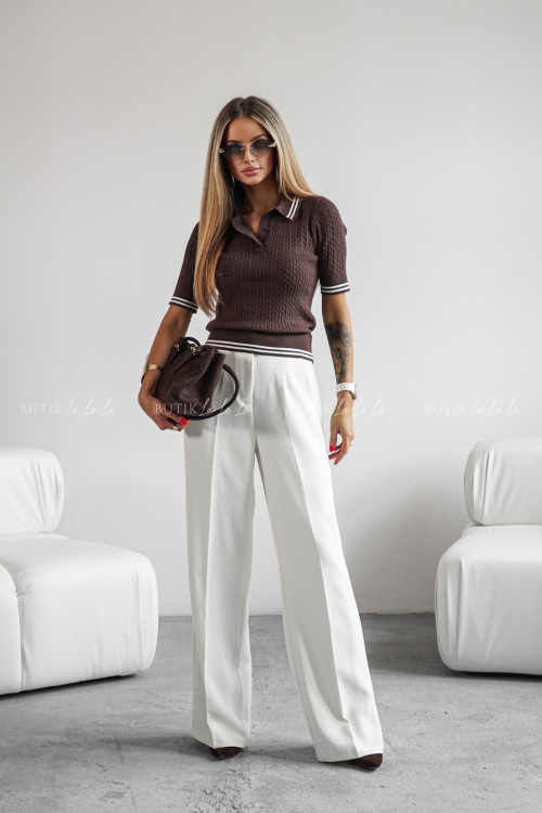 Sweter typu polo na krótki rękaw brązowy Rolphi 5