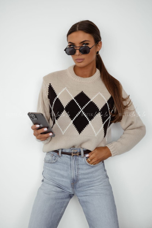 Sweter beżowy w geometryczne wzory Minodie 2