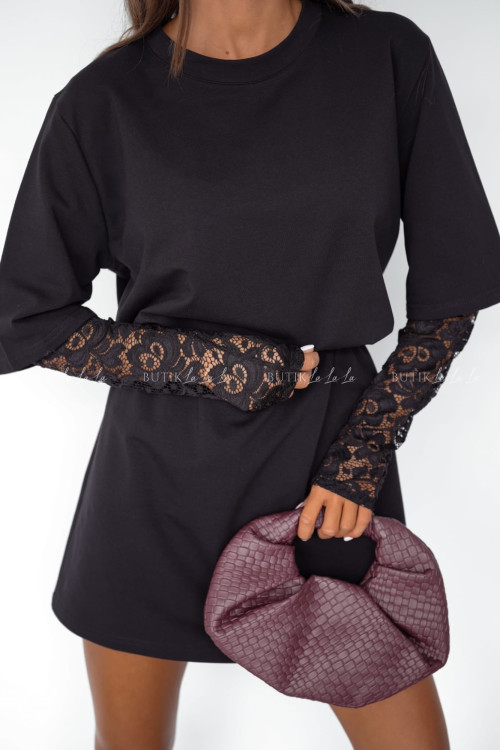 Sukienka czarna z koronkowym rękawem Pola 3