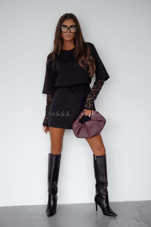 Sukienka czarna z koronkowym rękawem Pola 1