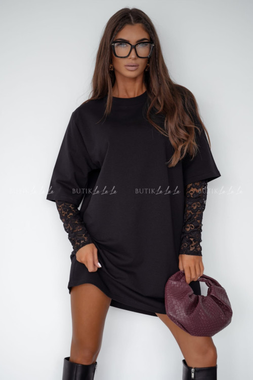 Sukienka czarna z koronkowym rękawem Pola