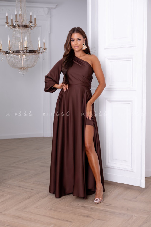 Sukienka satynowa brązowa Bessa 2
