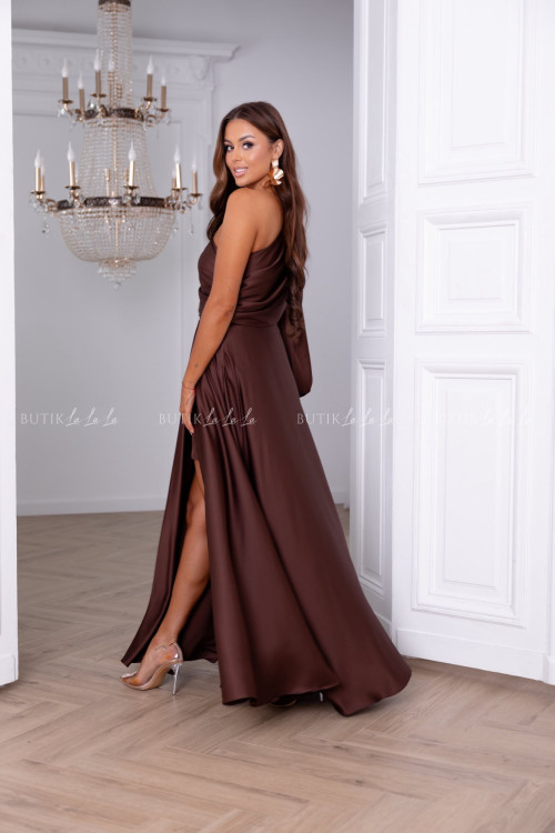 Sukienka satynowa brązowa Bessa 4