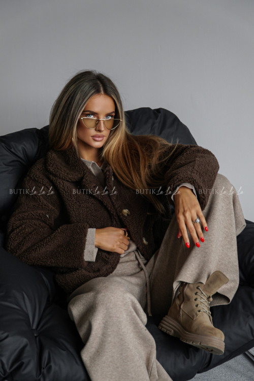 Kurtka typu futro brązowa Lambi 1