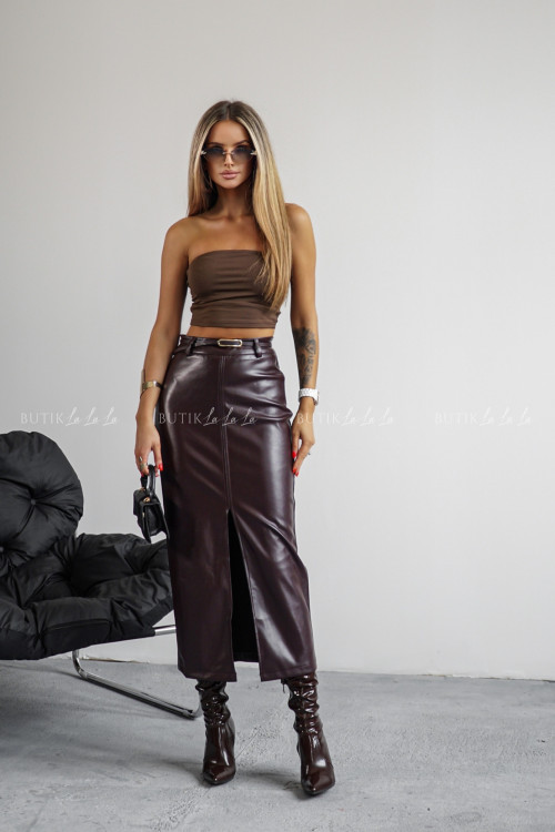 Spódnica z eko skóry ciemno bordowa Slesi 6