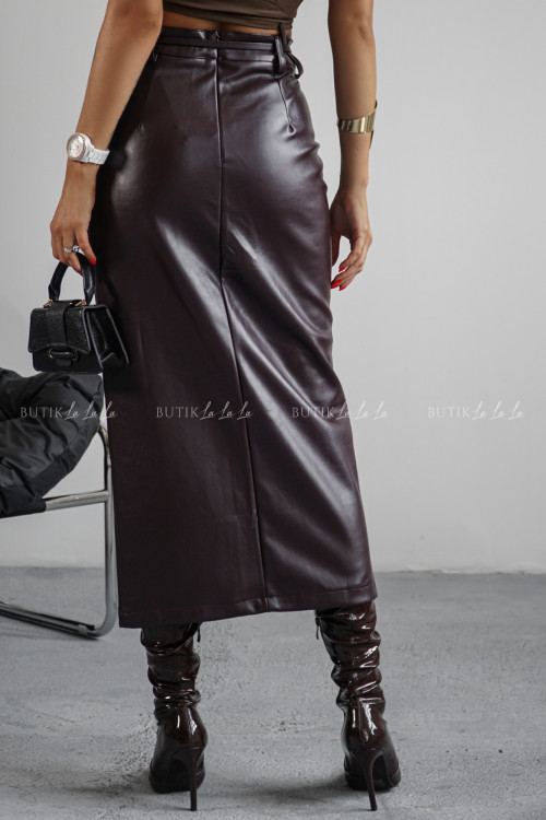 Spódnica z eko skóry ciemno bordowa Slesi 1