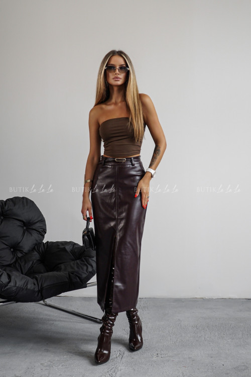 Spódnica z eko skóry ciemno bordowa Slesi 10