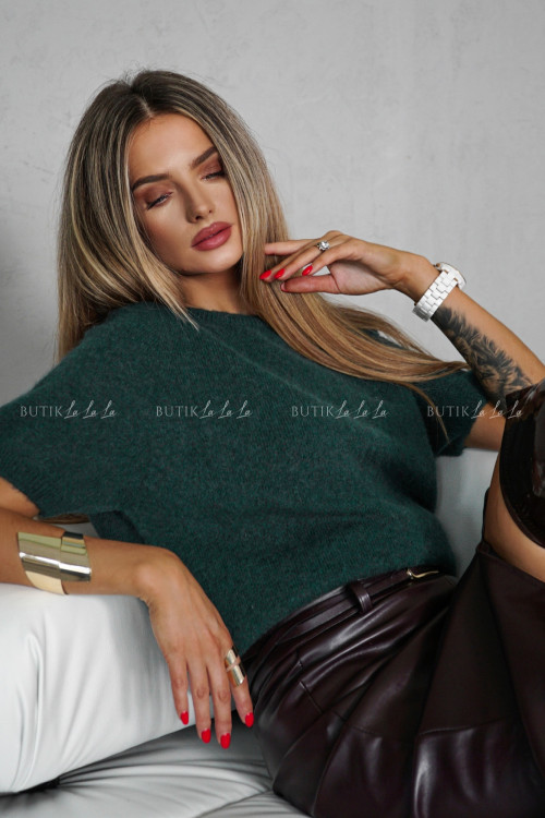 Sweter na krótki rękaw ciemno zielony Alpaca 1