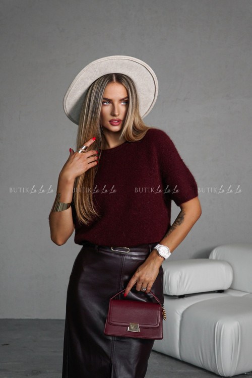 Sweter na krótki rękaw bordowy Alpaca 1