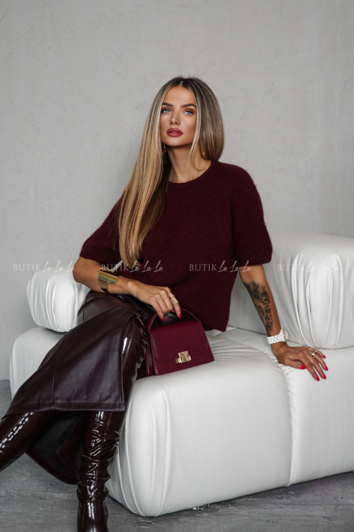 Sweter na krótki rękaw bordowy Alpaca 5