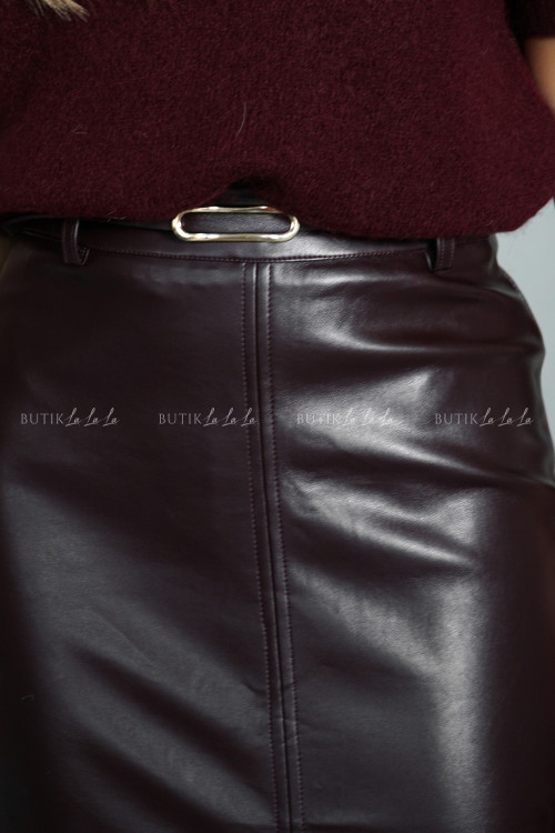 Spódnica z eko skóry ciemno bordowa Slesi 4