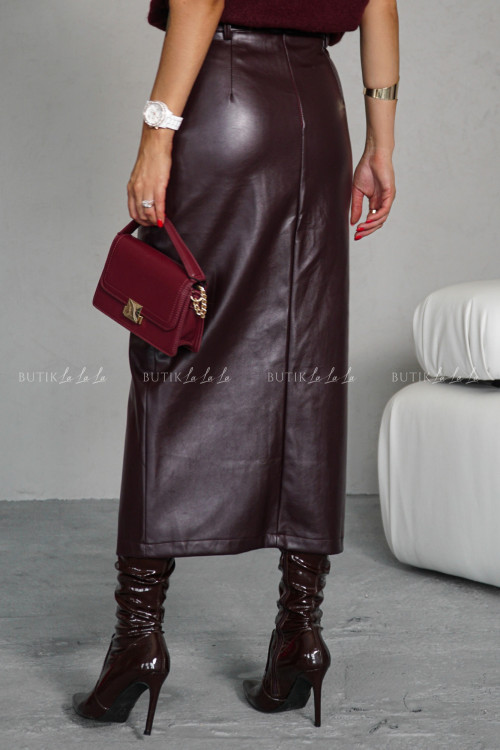Spódnica z eko skóry ciemno bordowa Slesi 5