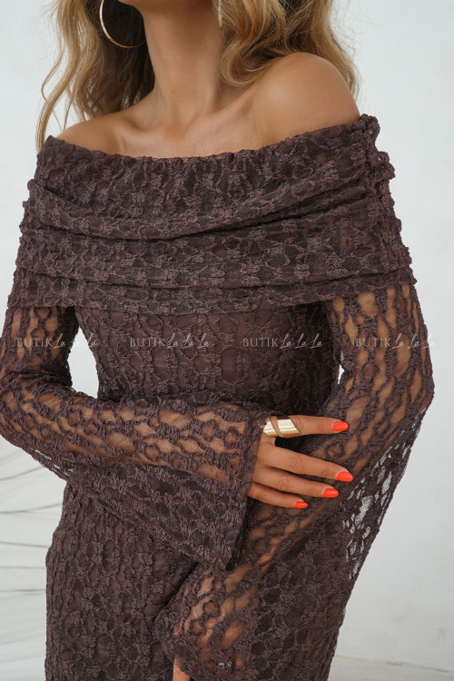 Sukienka koronkowa brązowa Majla