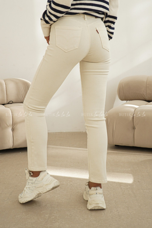 Spodnie o prostym kroju kremowe Wingie 1