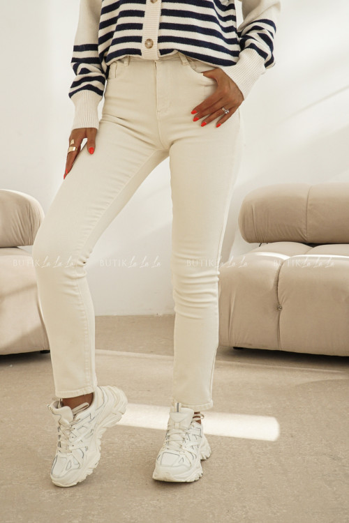 Spodnie o prostym kroju kremowe Wingie 2