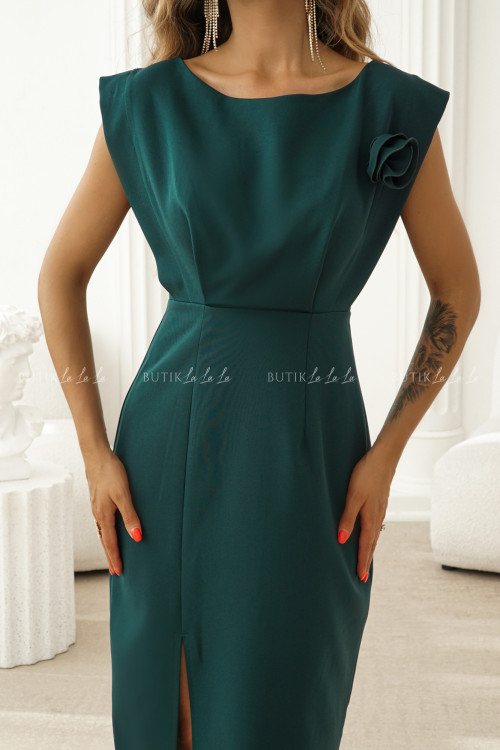 Sukienka midi z kwiatem ciemno zielona Benissie