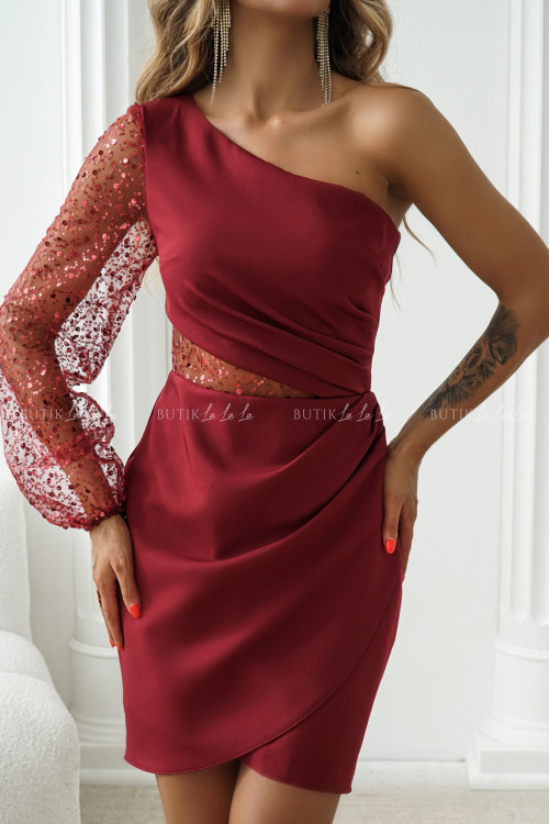Sukienka mini bordowa na jedno ramie Florinka