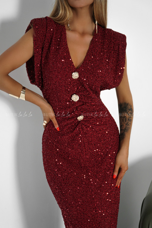 Sukienka maxi cekinowa bordowa Posay