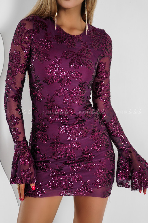 Sukienka mini cekinowa fioletowa Roshe 1