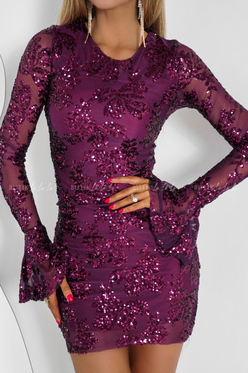 Sukienka mini cekinowa fioletowa Roshe