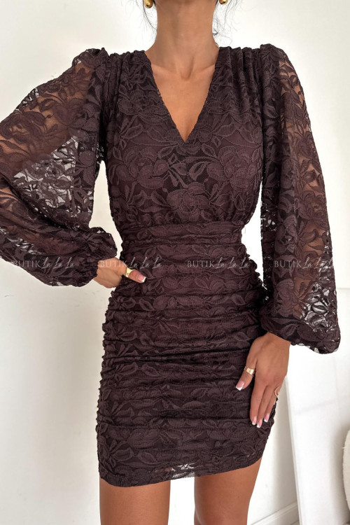 Sukienka koronkowa brązowa Belimo 4