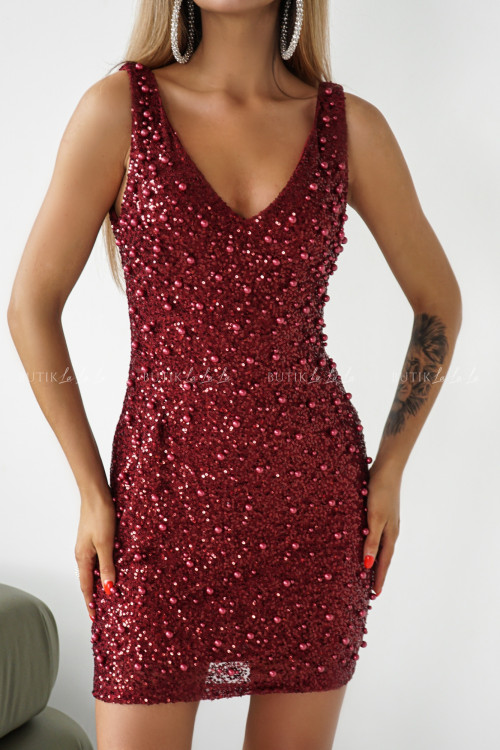 Sukienka cekinowa z koralikami bordowa Oksana 5